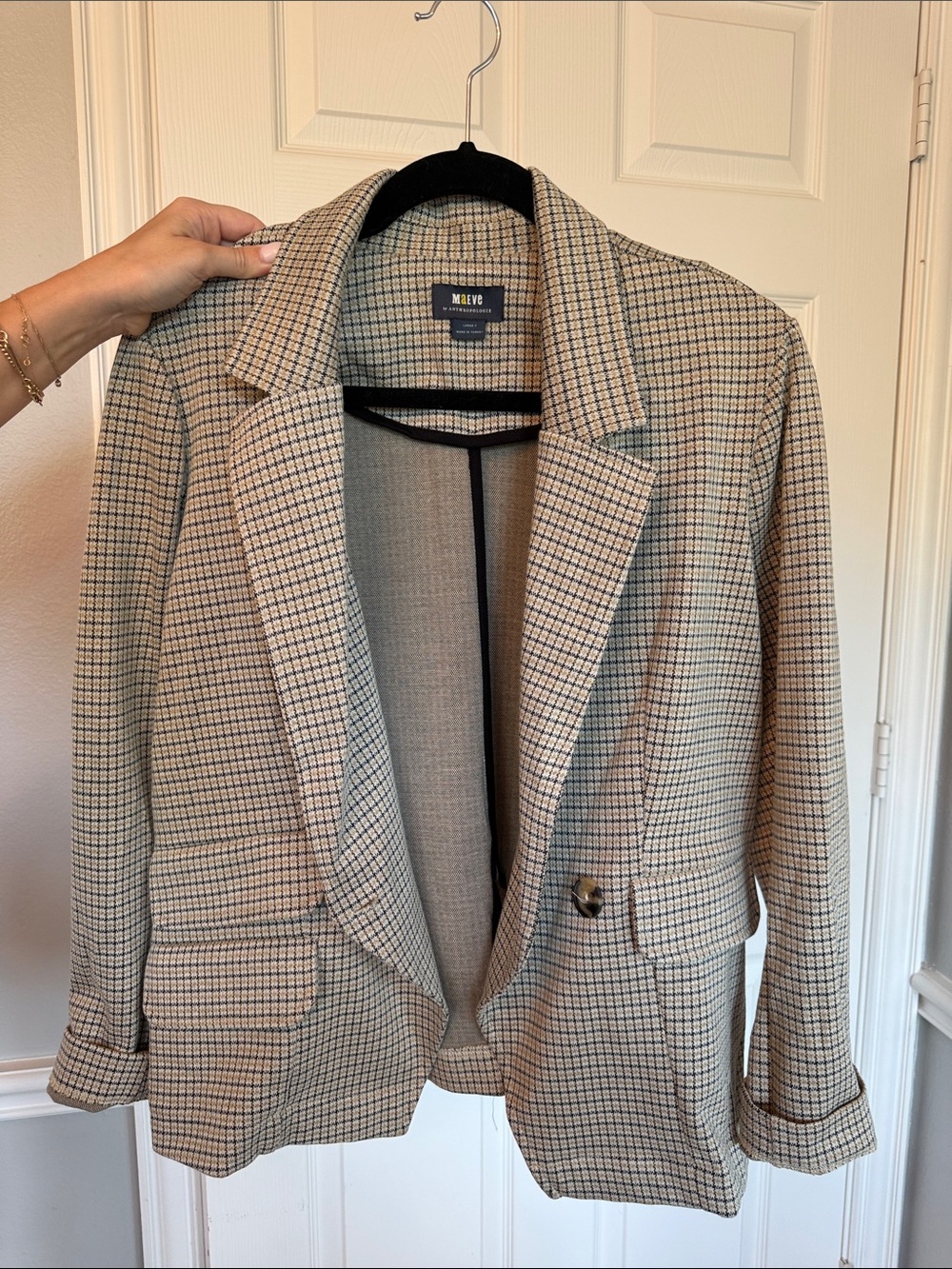 Maeve Checked Blazer in Beige and Black
